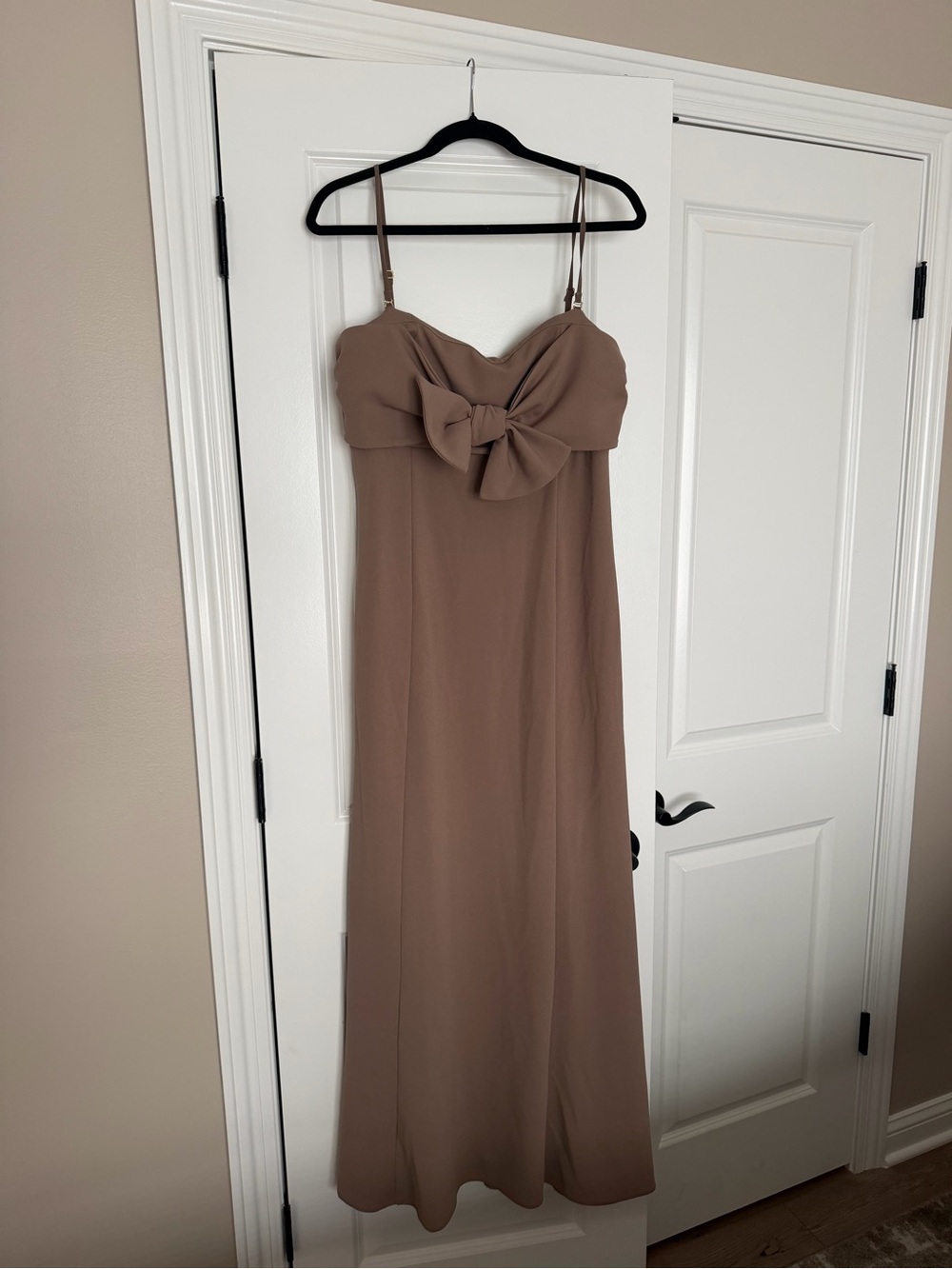 Show Me Your MuMu Strapless Bow Maxi Dress in Taupe